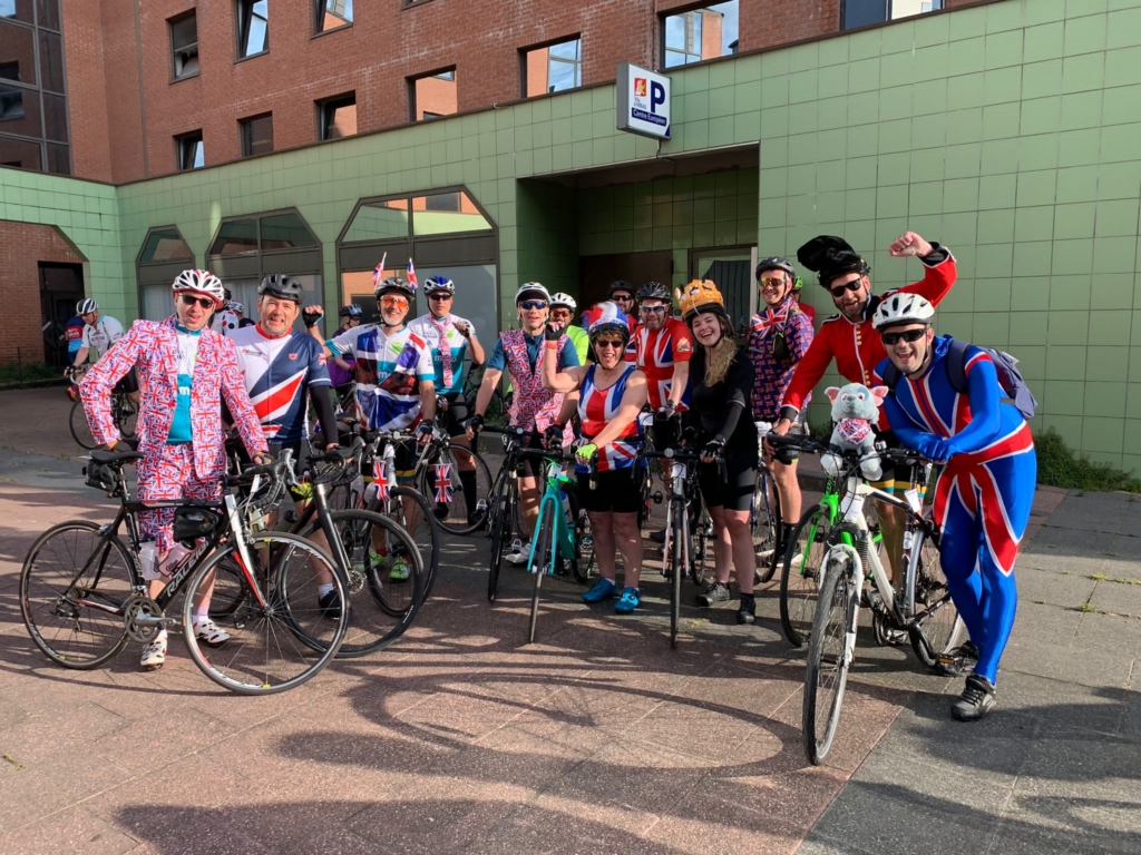 Team Moto in fancy dress for the Queens Jubilee during the Big Battlefield Bike Ride 