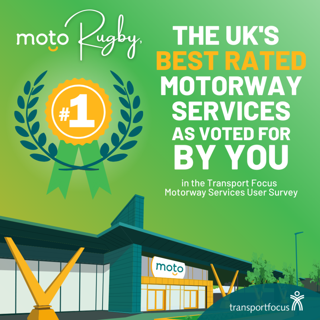 Moto Rugby is the UKs best rated motorway services graphic