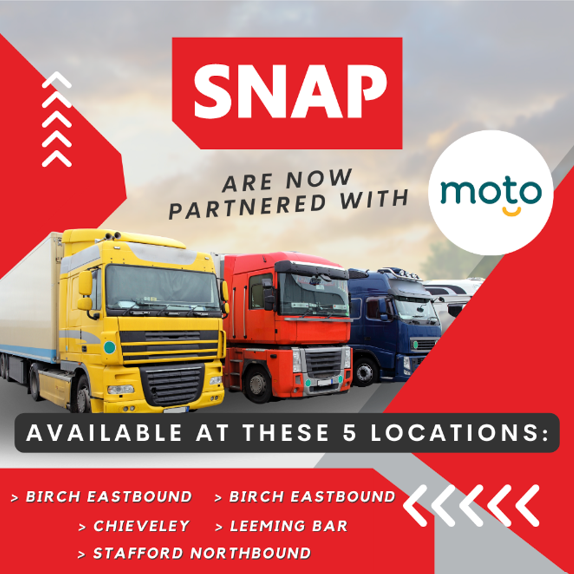 SNAP are now partnered with Moto at 5 locations