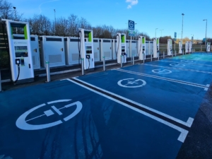 A row of Gridserve EV charging bays.